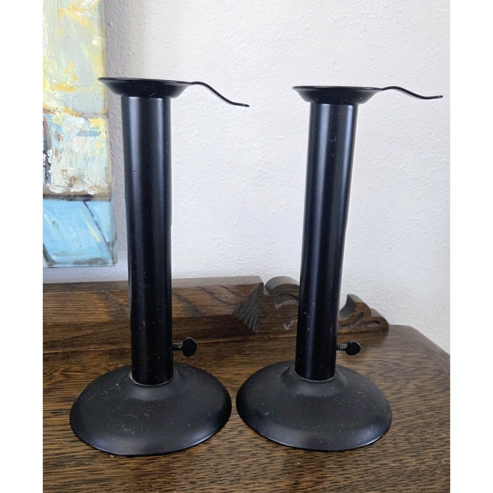 Pair of Vintage Black Iron Metal Push Up Candlestick Holder Cottage Lights